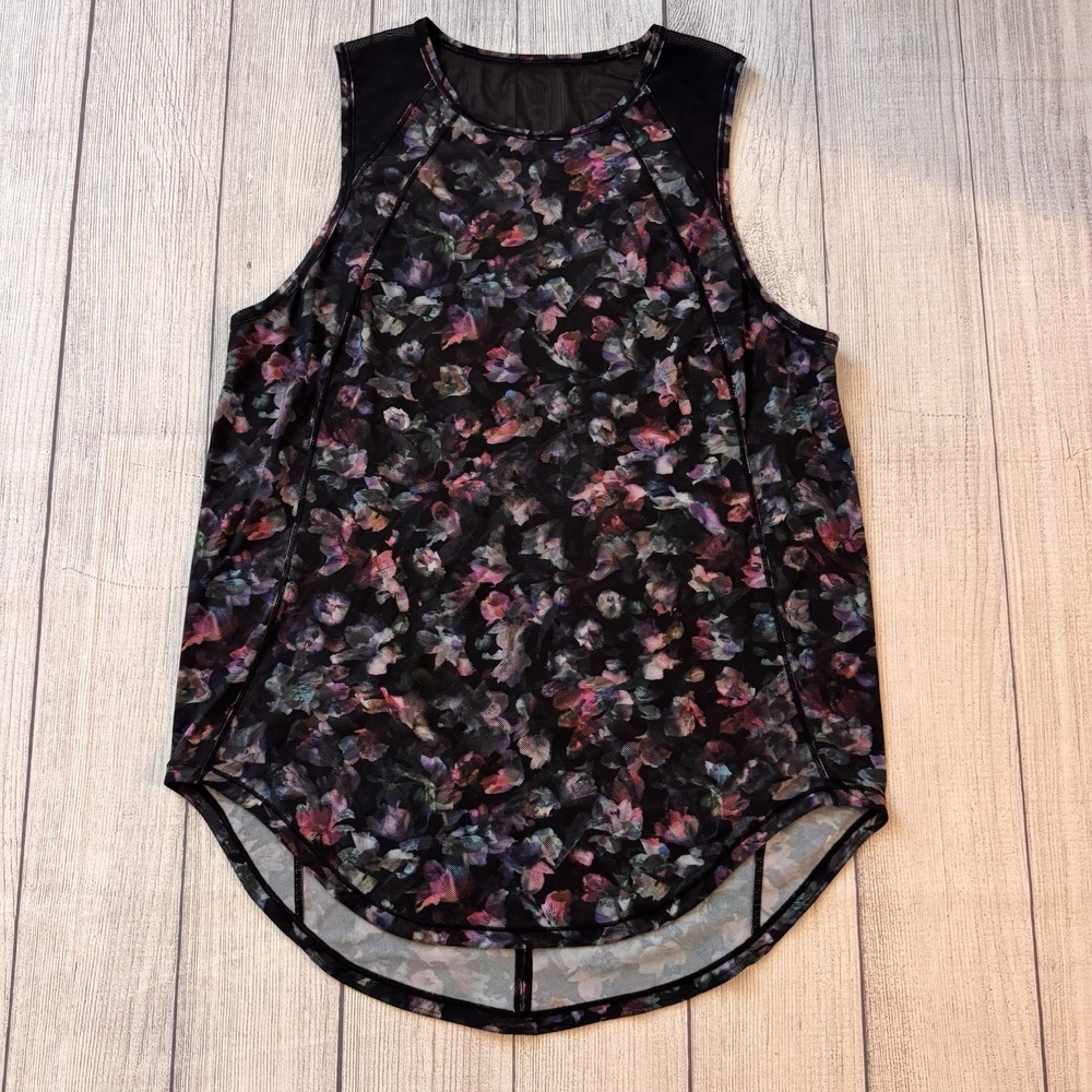 Lululemon Sculpt Tank Activate Floral Multi Black Mesh Running Workout Top 8